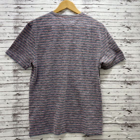 Faherty Shirt Men's Medium Gray Red Stripes Crewneck Cotton Blend Tee Casual - Picture 4 of 8